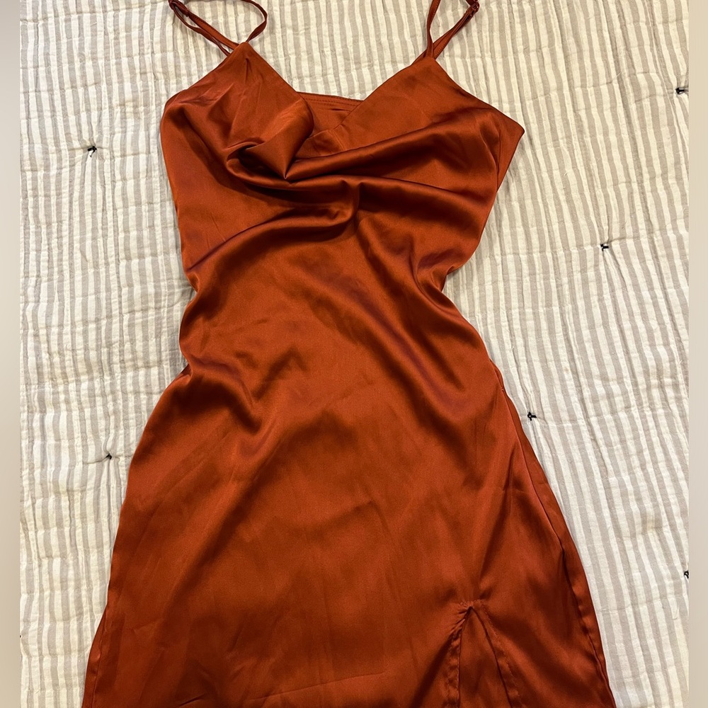 burnt orange satin dress